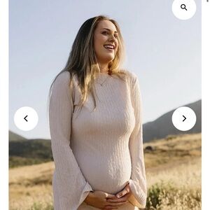 Cream Ribbed Maternity Dress